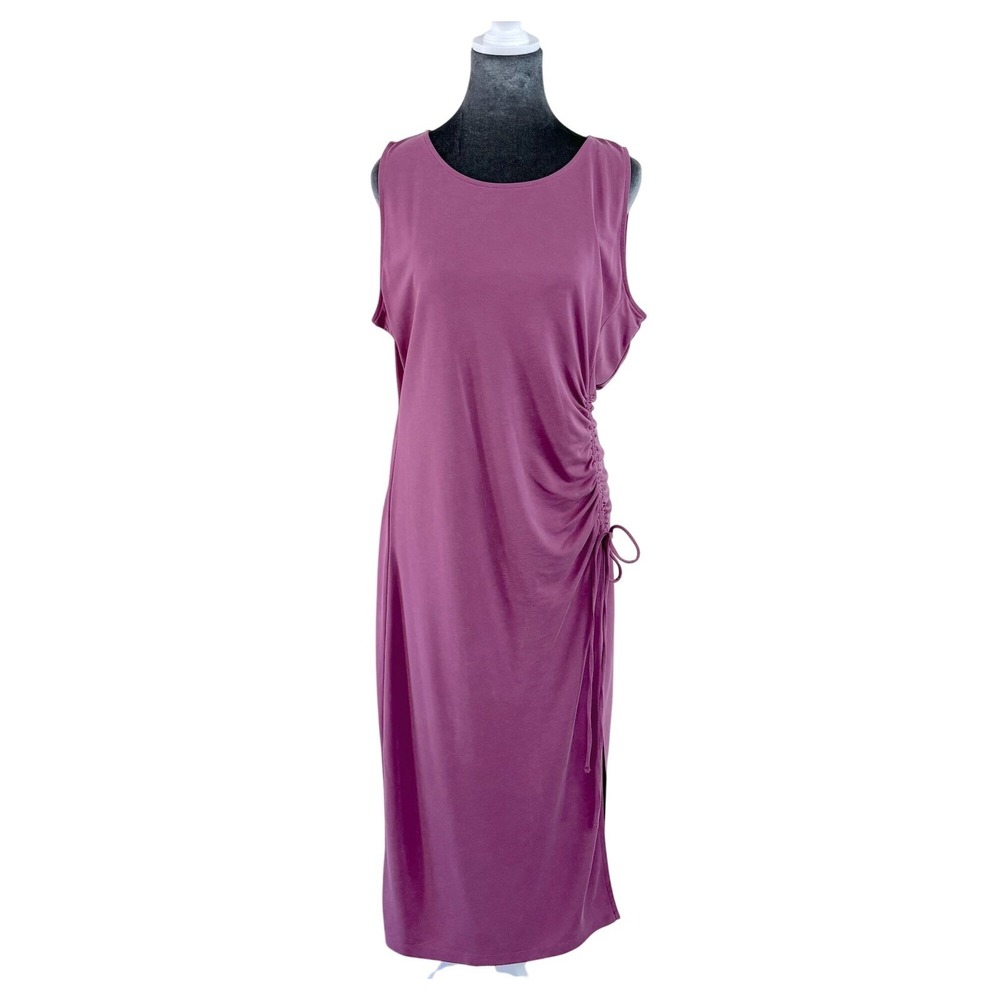 Lou & Grey Minimalist Athleisure Ruched Side Maxi Dress Sleeveless Modal Blend L
